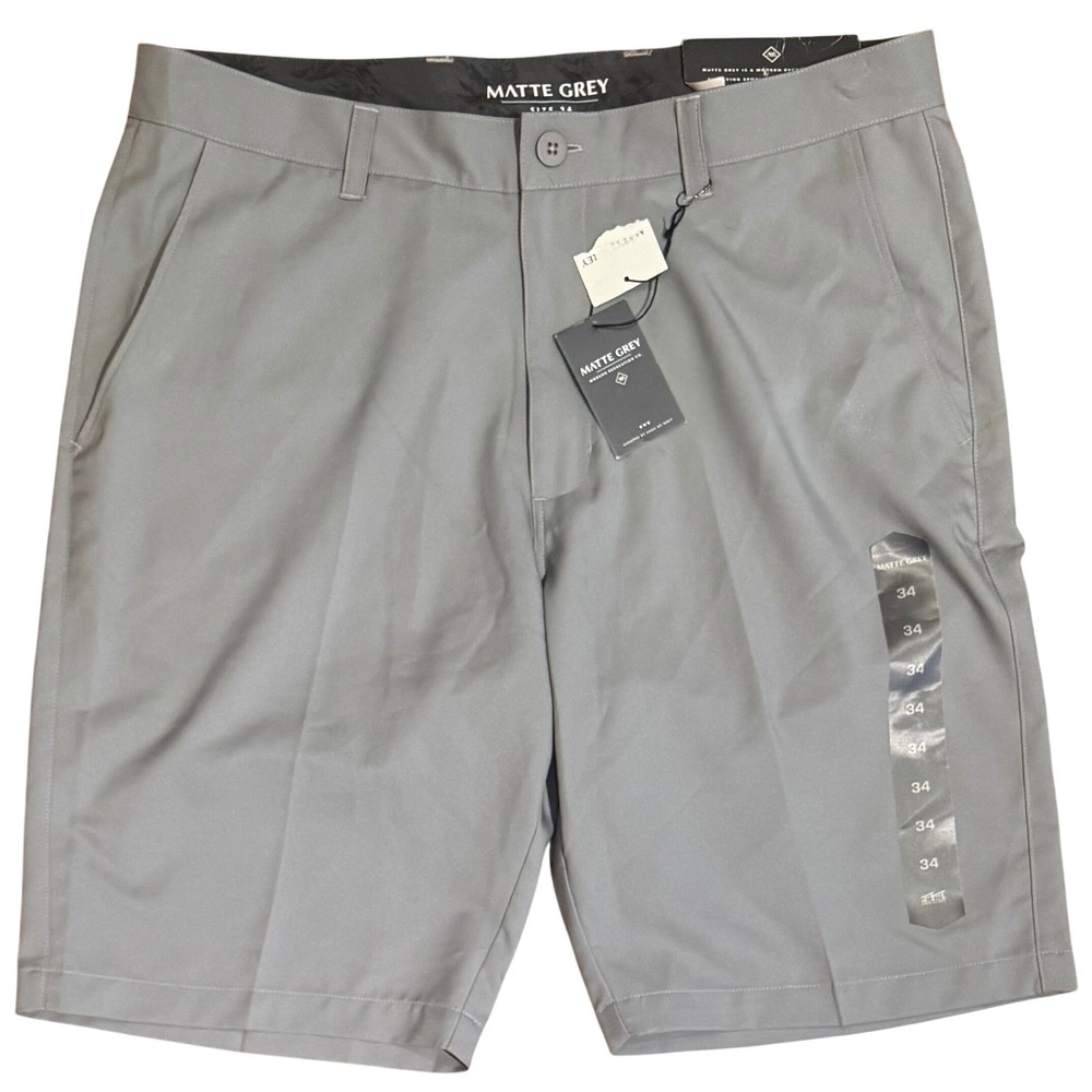 NWT Matte Grey Mens Grey Trekker Golf Shorts Water Resistant Stretch Size 34